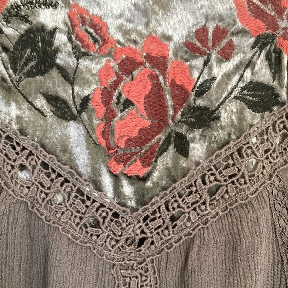 Altard State Womens Velvet Floral Boho Bell Sleeve Blouse Tip Size S Grey Red - Picture 8 of 11
